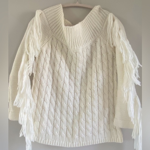 Cream Knit Sweater With Fringe - Picture 2 of 7
